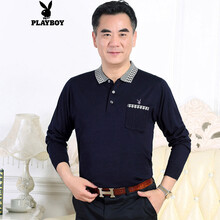 花花公子（PLAYBOY ESTABLISHED 1953） 長袖 男士T恤 藏青色 加大