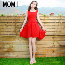 陌彌（MOMI） 純色 露背 連衣裙
