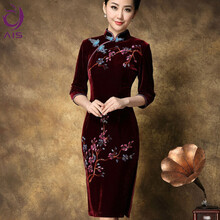 品2014秋装新款复古手绘长旗袍礼服宴会服演