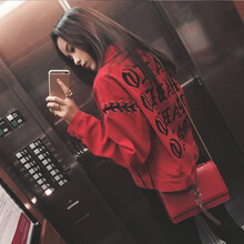 謎秀 翻領(lǐng) 長(cháng)袖 女 短外套 系帶