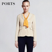 PORTS 西裝領(lǐng) 長(zhǎng)袖 女 短外套 褶皺
