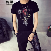 閃爆（SHANBAO） 短袖 男士T恤 黑色 M