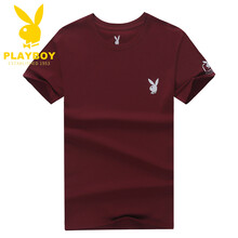 花花公子（PLAYBOY） 短袖 男士T恤 酒紅色 L