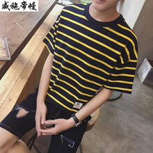 語莀小好 短袖 男士T恤 小新條紋黃色 