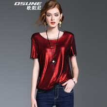 歐陽尼（OSUNE） 拼接，紗網(wǎng) 短袖 T恤 女 圓領(lǐng)
