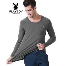 花花公子（PLAYBOY） 長(zhǎng)袖 男士T恤 圓領(lǐng)鐵灰 M