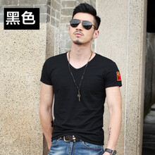 韓杰美（HANJIEMEI） 短袖 男士T恤 V領(lǐng)黑色 XL