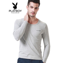 花花公子（PLAYBOY） 長(zhǎng)袖 男士T恤 圓領(lǐng)灰 M