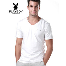花花公子（PLAYBOY） 短袖 男士T恤 V領(lǐng)黑色 