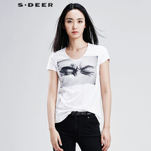 S.DEER 立體裁剪 短袖 T恤 女 圓領(lǐng)