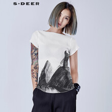 S.DEER  短袖 T恤 女 一字領(lǐng)