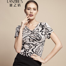 藍(lán)之蓓（LANZIBES） 印花 短袖 T恤 女 堆堆領(lǐng)