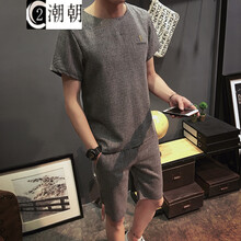 C2潮朝(C2 chao chao) 短袖 男士T恤 V灰色五分套裝 