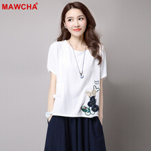 Mawcha 刺繡 短袖 T恤 女 圓領(lǐng)