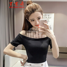 百寶盾（BAIBAODUN） 3D，露肩，鏤空，紗網(wǎng) 短袖 T恤 女 圓領(lǐng)
