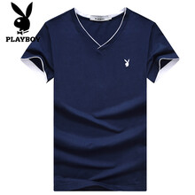 花花公子（PLAYBOY） 短袖 男士T恤 寶藍(lán)（V領(lǐng)） XL