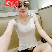 月憐微 鏤空 短袖 T恤 女 V領(lǐng)
