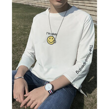 C2潮潮（C2 CHAOCHAO） 七分袖 男士T恤 白色款+黑色破洞牛仔褲 