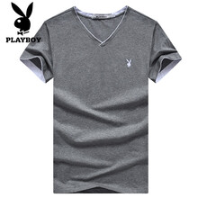 花花公子（PLAYBOY） 短袖 男士T恤 灰色（V領(lǐng)） XL