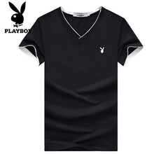 花花公子（PLAYBOY） 短袖 男士T恤 黑色（V領） XXL