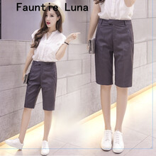 Fauntie Luna 高腰 直筒褲 女 五分褲 休閑褲