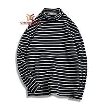 C2潮朝（C2 CHAO CHAO） 長袖 男士T恤 高領(lǐng)條紋黑色 XL，L，XXL，M，XXXL