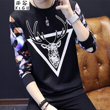 西谷（xigu） 長袖 男士T恤 三角鹿黑色 XL，L，XXL，M