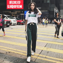 莉其芬 高腰 闊腳褲 女 長(zhǎng)褲 休閑褲
