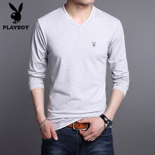 花花公子（PLAYBOY ESTABLISHED 1953） 長(zhǎng)袖 男士T恤 灰白 