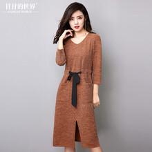 甘甘的世界（GANGAN WORLD） 純色 拼接，綁帶，褶皺，立體裝飾 連衣裙