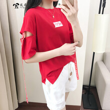風(fēng)采兔（FENGCAITU） 蝴蝶結(jié)，徽章 短袖 T恤 女 圓領(lǐng)