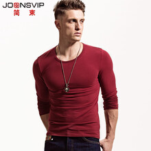 簡(jiǎn)束（JOONSVIP） 長(cháng)袖 男士T恤 棗紅色 