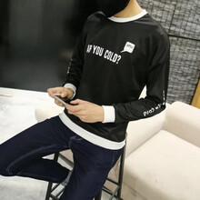 C2潮潮（C2 CHAOCHAO） 長袖 男士T恤 英文黑色 