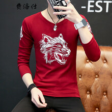 費洛仕（FIOOSU） 長袖 男士T恤 03狼頭長袖紅色 XL，L，XXXL，XXL，M