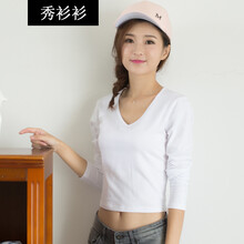 秀衫衫 露臍/腰 短袖 T恤 女 V領(lǐng)