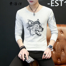 費(fèi)洛仕（FIOOSU） 長袖 男士T恤 03狼頭長袖灰色 XL，L，XXXL，M，XXL