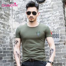 暢印 短袖 男士T恤 狼頭圓領(lǐng)軍綠色 XL，L，XXL，M，XXXL