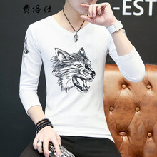 費(fèi)洛仕（FIOOSU） 長袖 男士T恤 03狼頭長袖白色 XL，L，M，XXL，XXXL
