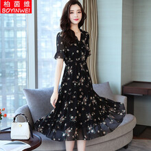 柏茵維（BOYINWEI） 格子，碎花 拼接，格子，撞色，蝴蝶結，立體裝飾 連衣裙