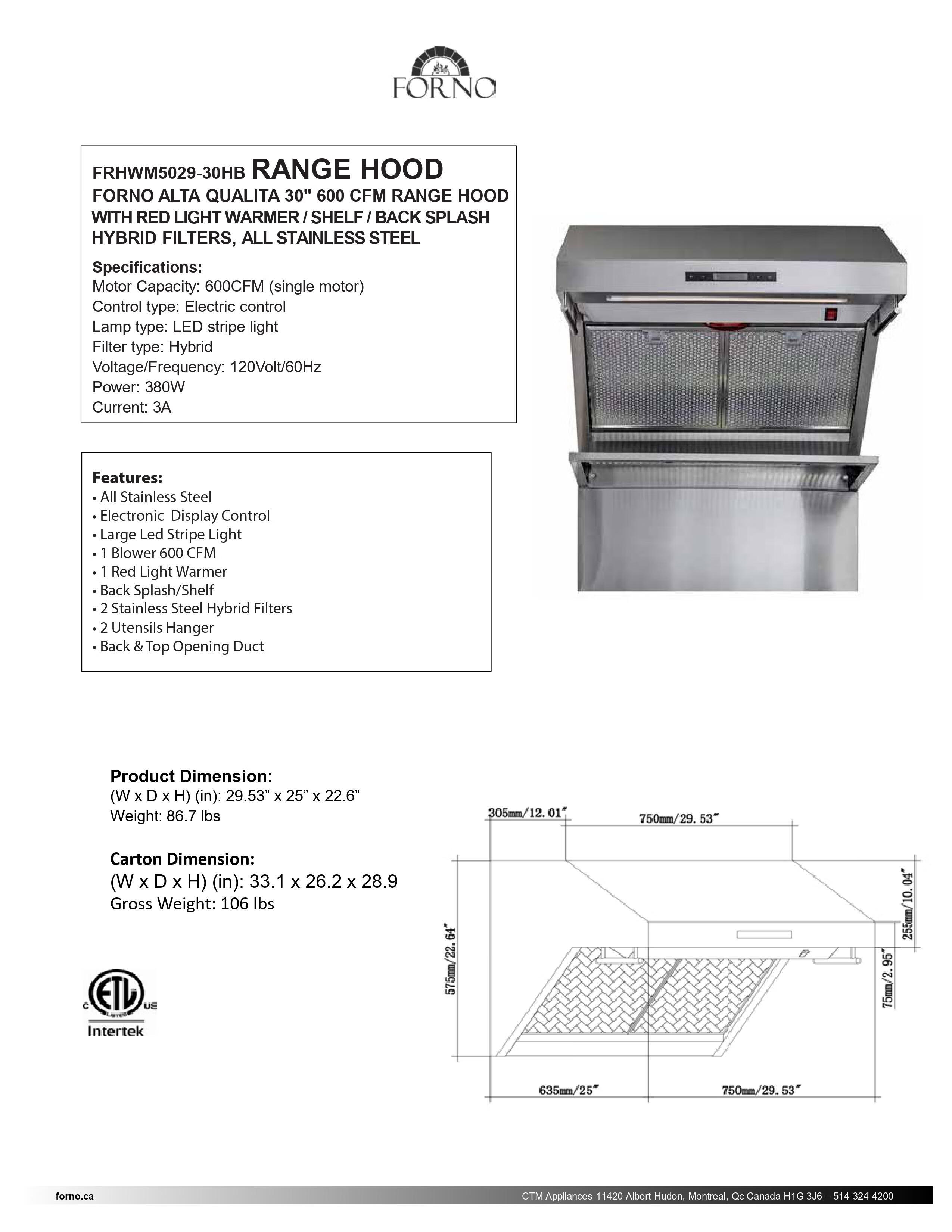 Forno Savona 30-Inch Wall Mount Range Hood with Back Splash - The Ultimate Kitchen Upgrade