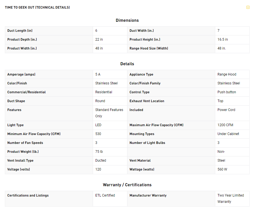 THOR Kitchen 48 Inch Professional Wall Mounted Range Hood, 16.5 Inches Tall In Stainless Steel -The Range Hood Store 33e74a6a7d15e7db