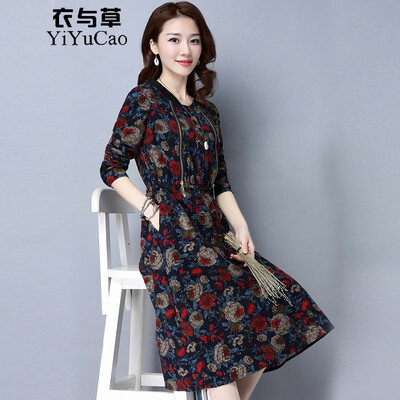 衣与草2017春装新款碎花长袖连衣裙雪纺女装