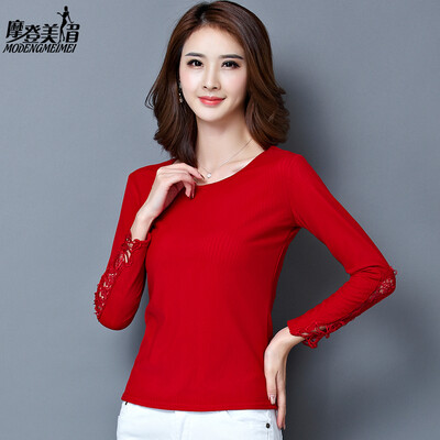 摩登美眉加绒加厚蕾丝打底衫女冬2016新款雷