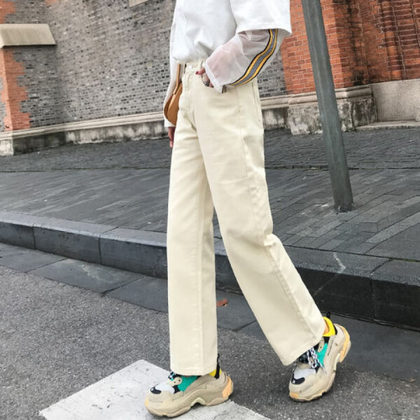 大長(cháng),寬松,牛仔褲,穿出,直筒