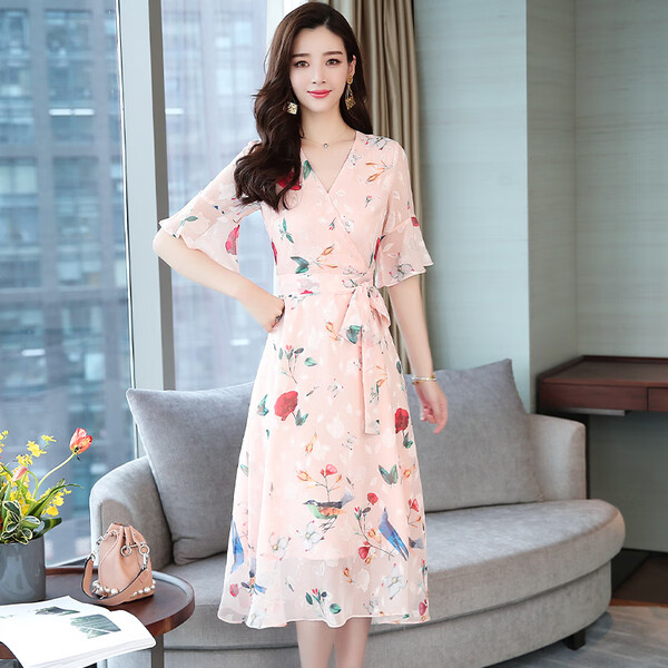 仙女,夏日,印花,連衣裙,清爽,打造