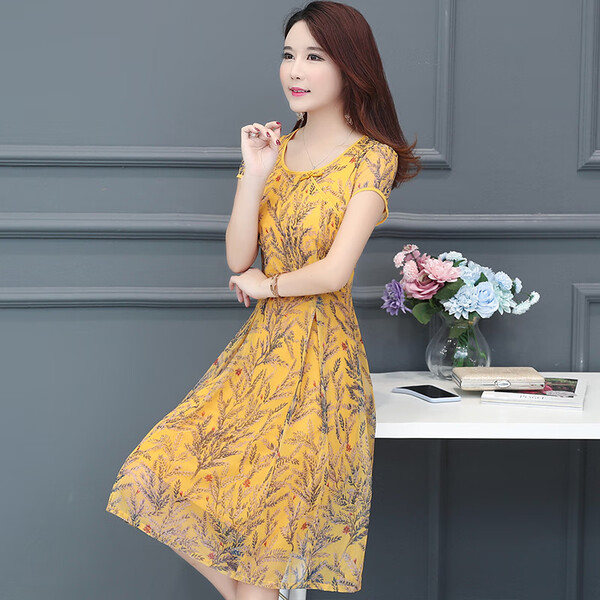 仙女,夏日,印花,連衣裙,清爽,打造