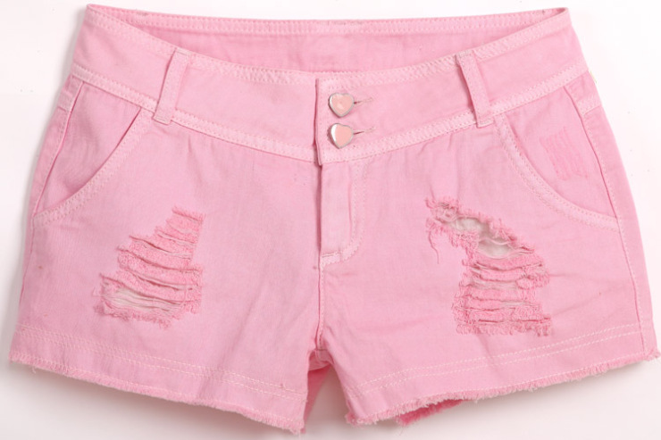 茵佳妮夏季女装清凉质料<em>糖果</em>色<em>磨破</em>工装牛仔短