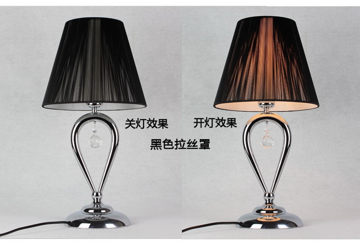 埃弗顿灯饰MT9521-1铁艺水晶球台灯 现代时尚简约水晶台灯 客厅台灯 卧室台灯 紫黑花布小筒罩 k9水晶