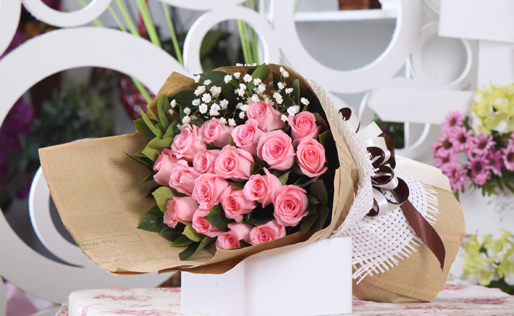 花之苑33朵粉玫瑰花束北京上海深圳花店送花