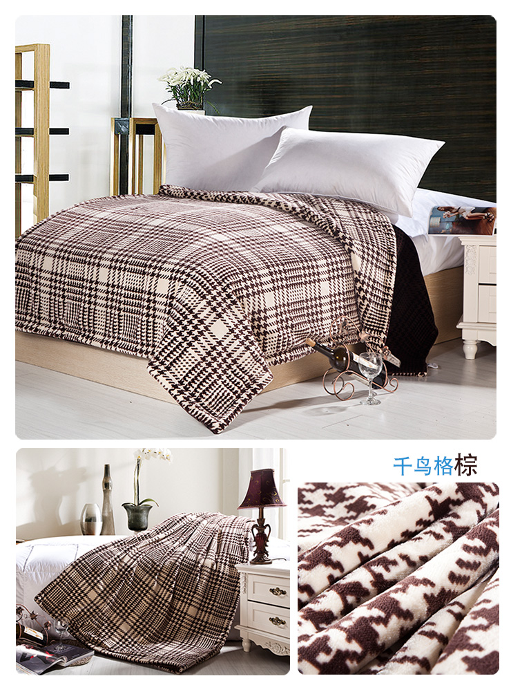 merrylife 被子被芯法兰绒毯珊瑚绒毯双层加厚毛毯秋冬加厚冬被1.8床 千鸟格紫 180*200